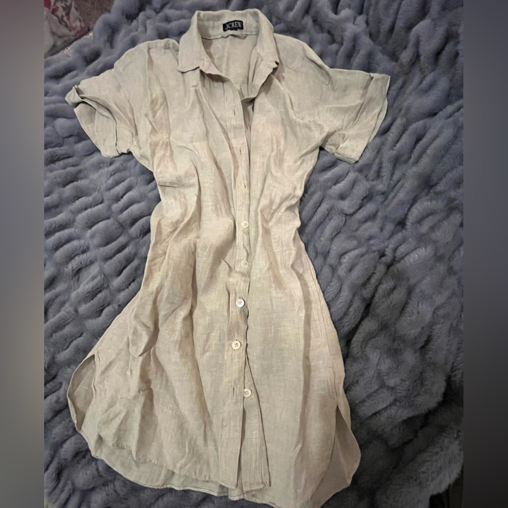J. Crew Light Tan Linen Belted Shirt Dress